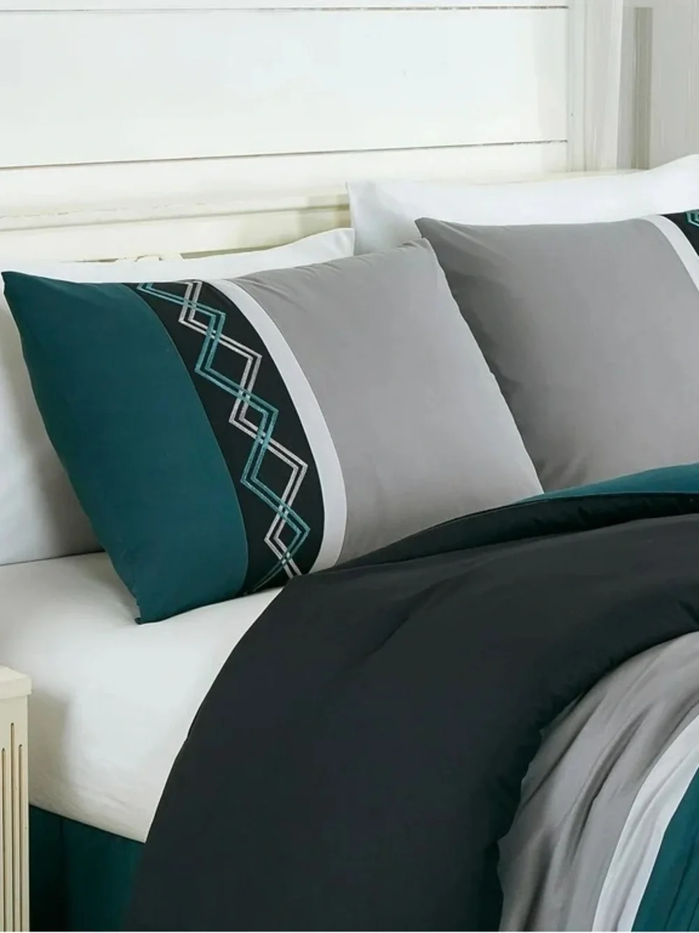Teal and Gray Geometric Comforter Set - Home Bedding
